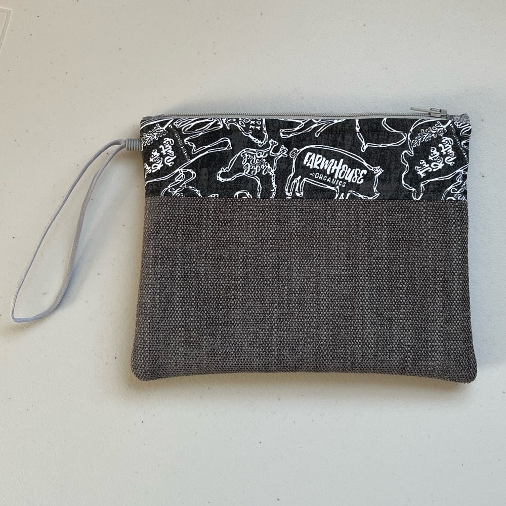 Handmade One Of A Kind Farmhouse Themed Upcycled Fabric Wristlet Clutch Bag